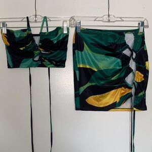 SHEIN Green and Yellow Skirt Set